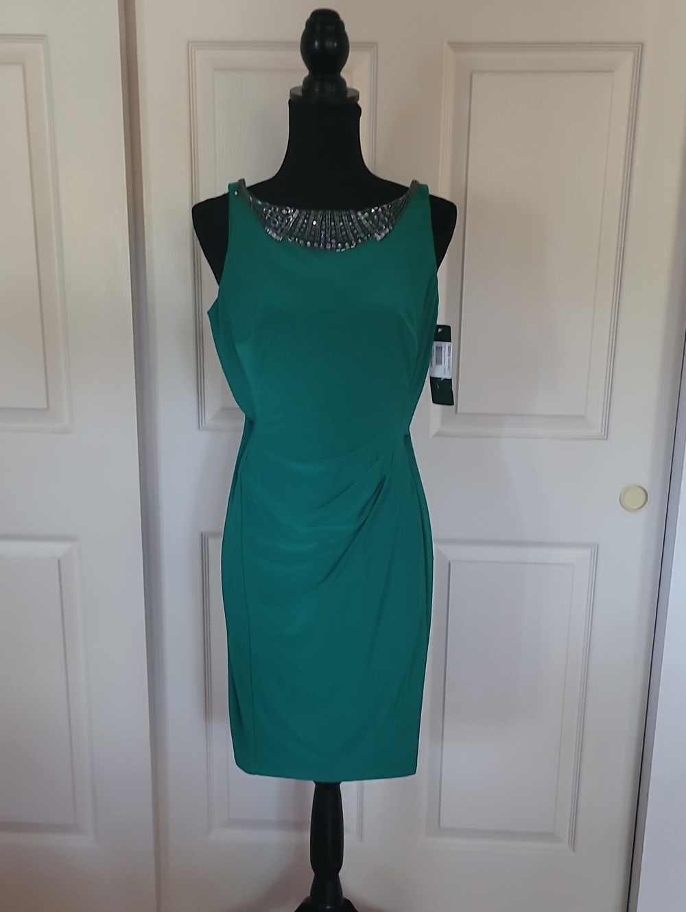 Ralph Lauren Kelly Green Embellished Neck Midi Dress Stretchy New Size 2